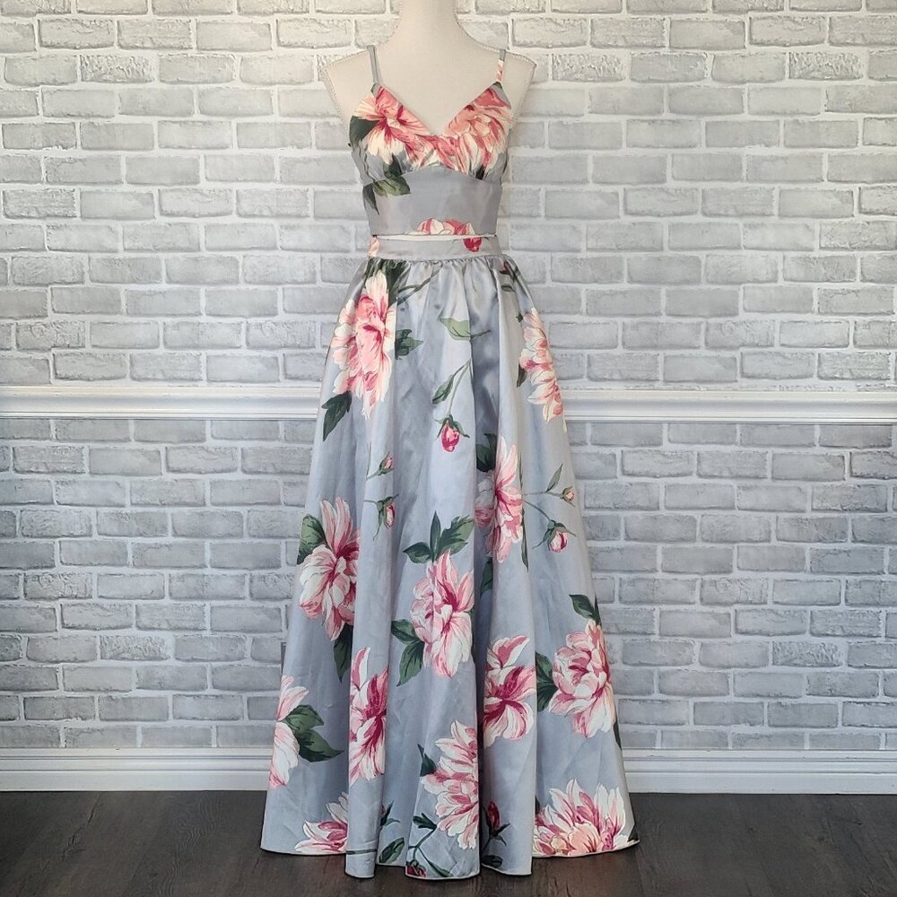 Speechless Grey Floral Maxi Dress with Pink Blooms